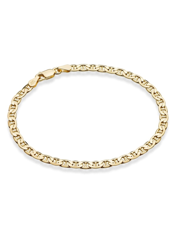 18K Gold Over Sterling Silver Italian 3mm, 4mm Solid Diamond-Cut Mariner Link Chain Anklet Ankle Bracelet for Women, Made in Italy (Width 4mm, Length 11 Inches (Large))