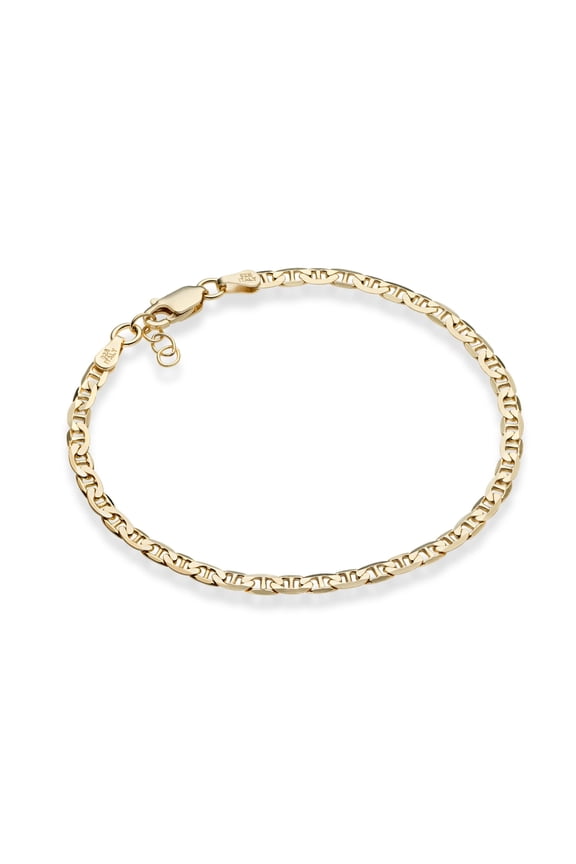 18K Gold Over Sterling Silver Italian 3mm, 4mm Solid Diamond-Cut Mariner Link Chain Bracelet for Men Women, Made in Italy (3mm - Length 6.5 Inches (X-Small))