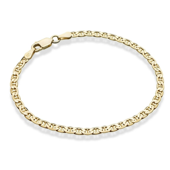 Miabella 18K Gold Over Sterling Silver Italian 3mm, 4mm Solid Diamond-Cut Mariner Link Chain Bracelet for Men Women, Made in Italy (3mm - Length 7 Inches (Small))