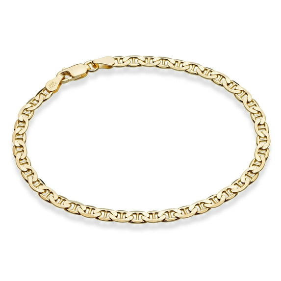 Miabella 18K Gold Over Sterling Silver Italian 3mm, 4mm Solid Diamond-Cut Mariner Link Chain Bracelet for Men Women, Made in Italy (4mm - Length 7.5 Inches)