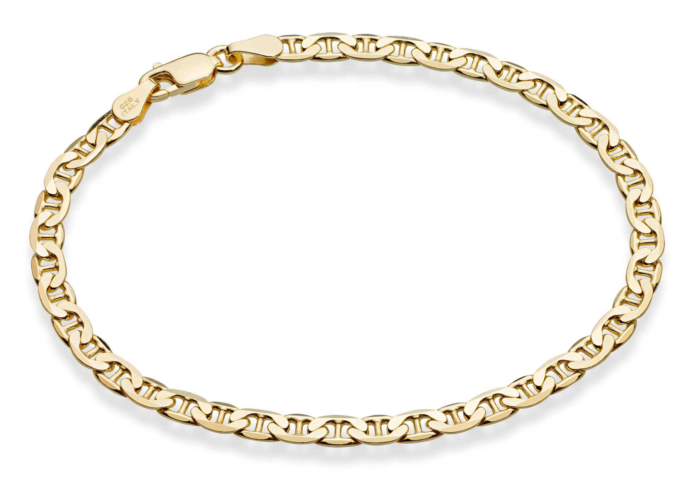 Miabella 18K Gold Over Sterling Silver Italian 3mm, 4mm Solid Diamond-Cut Mariner Link Chain Bracelet for Men Women, Made in Italy (4mm - Length 7 Inches (Small))