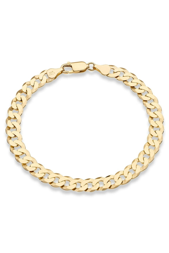18K Gold Over Sterling Silver Italian 7mm Solid Diamond-Cut Cuban Link Curb Chain Bracelet for Men Women, 925 Made in Italy (Length 7 Inches (small))
