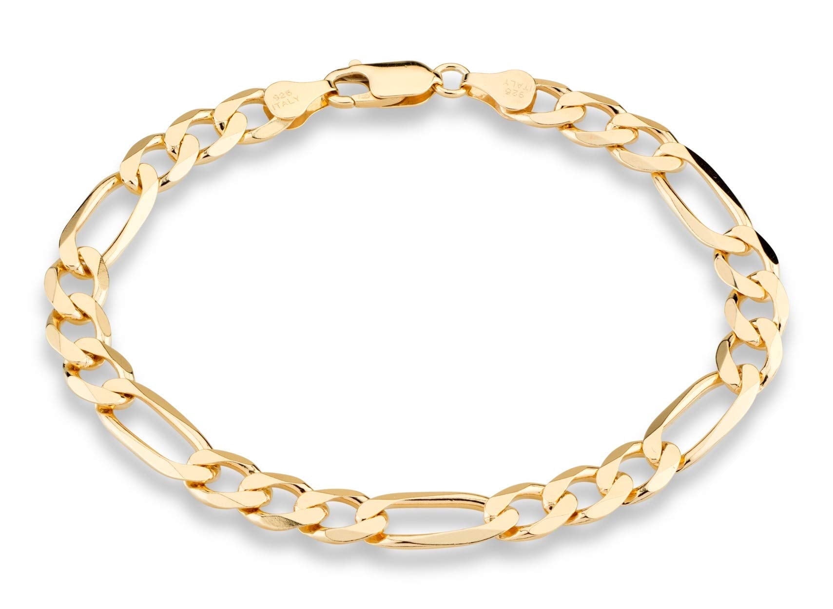Miabella 18K Gold Over Sterling Silver Italian 7mm Solid Diamond-Cut Figaro Link Chain Bracelet for Men 7, 7.5, 8, 8.5, 9 Inch 925 Made in Italy (7.5 Inches)