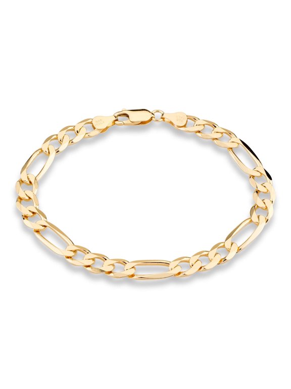 18K Gold Over Sterling Silver Italian 7mm Solid Diamond-Cut Figaro Link Chain Bracelet for Men 7, 7.5, 8, 8.5, 9 Inch 925 Made in Italy (7.5 Inches)