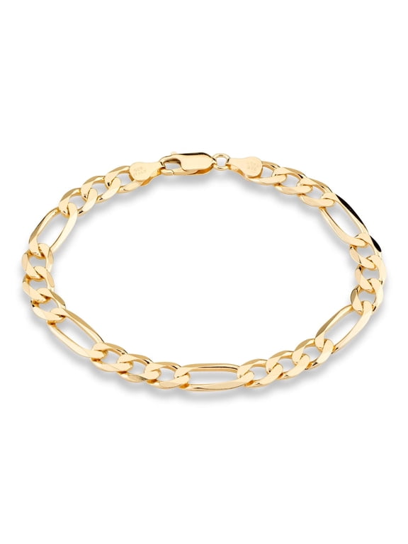 18K Gold Over Sterling Silver Italian 7mm Solid Diamond-Cut Figaro Link Chain Bracelet for Men 7, 7.5, 8, 8.5, 9 Inch 925 Made in Italy (8.5 Inches)
