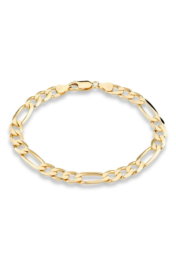 18K Gold Over Sterling Silver Italian 7mm Solid Diamond-Cut Figaro Link Chain Bracelet for Men 7, 7.5, 8, 8.5, 9 Inch 925 Made in Italy (8.5 Inches)