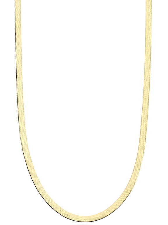 18K Gold Over Sterling Silver Italian Solid 3.5mm Flexible Flat Herringbone Chain Necklace for Women, Made in Italy (Length 18 Inches (women's average length))