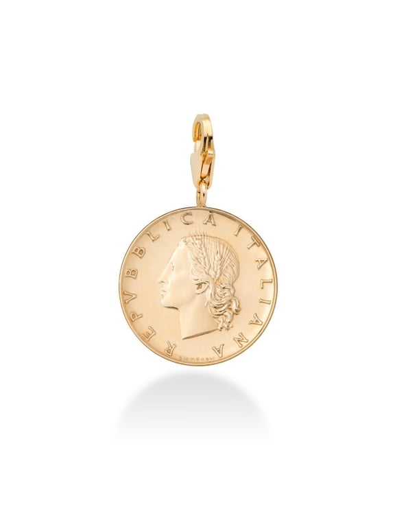 18K Gold over Sterling Silver Genuine Italian 20-Lira Coin Dangle Medallion Charm Pendant for Bracelet Necklace Women Men 925 Made in Italy