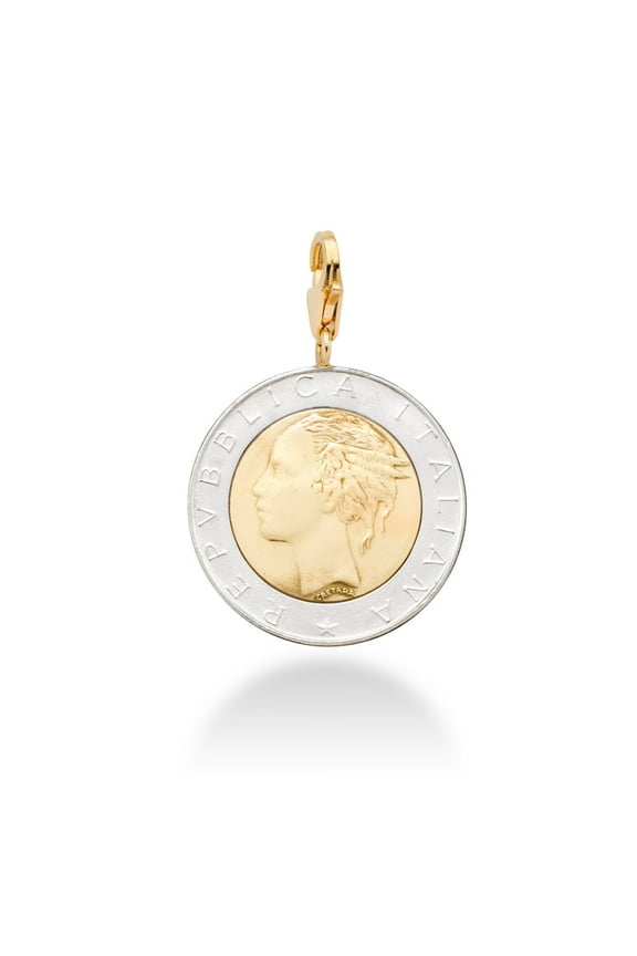 18K Gold over Sterling Silver Genuine Italian 500-Lira Coin Medallion Charm Pendant for Bracelet -Necklace Women Men 925 Made in Italy