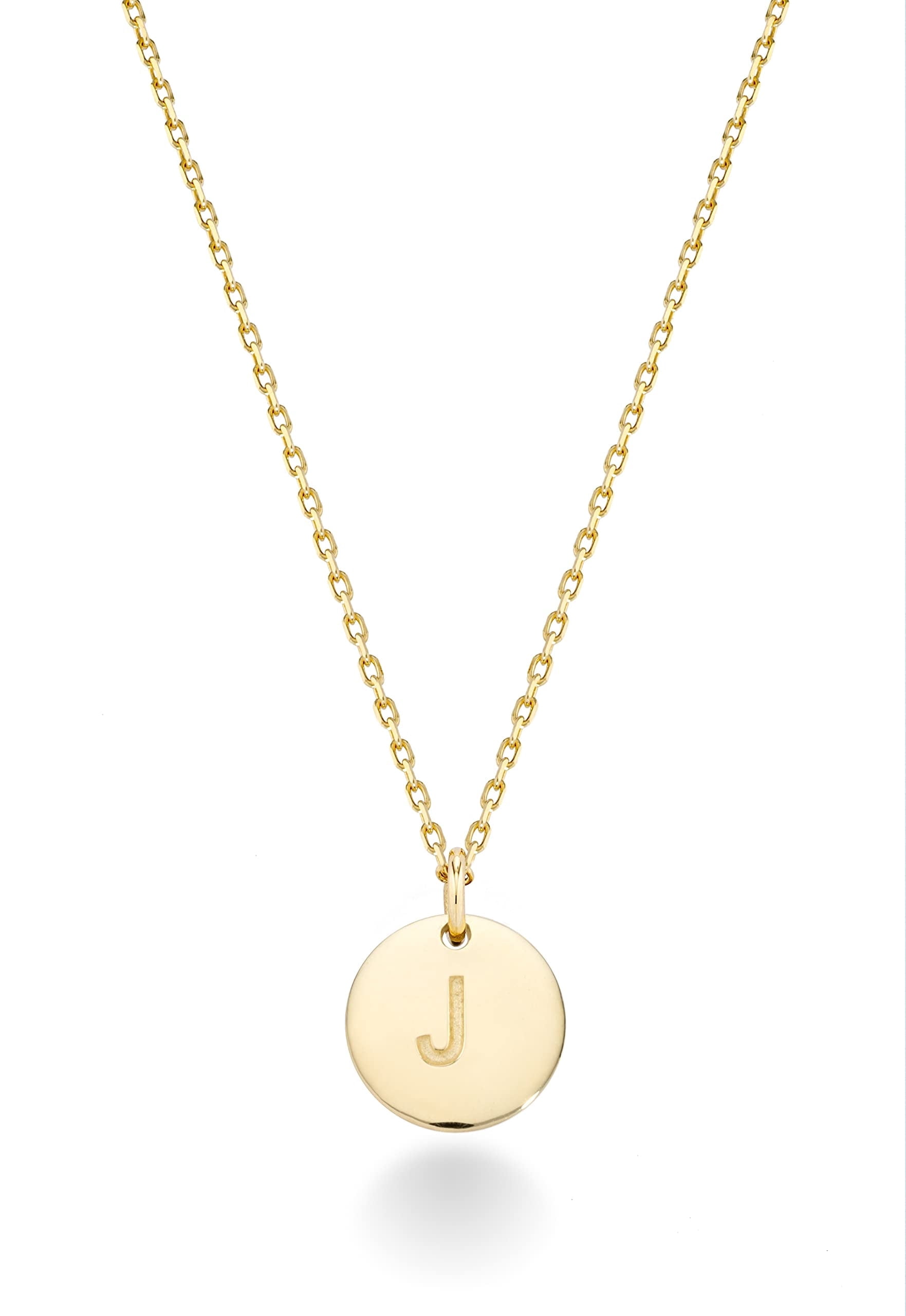 Miabella 925 Sterling Silver or 18K Yellow Gold Over Silver Round Initial Pendant Necklace for Women 18 to 20 Inch Chain, Dainty Letter Necklace Made in Italy (J, yellow gold plated silver)