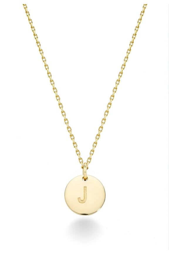 925 Sterling Silver or 18K Yellow Gold Over Silver Round Initial Pendant Necklace for Women 18 to 20 Inch Chain, Dainty Letter Necklace Made in Italy (J, yellow gold plated silver)