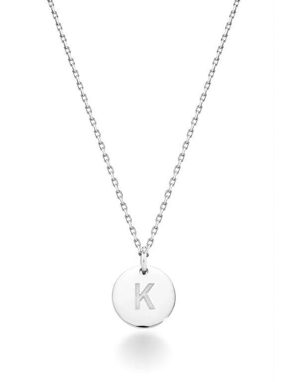 925 Sterling Silver or 18K Yellow Gold Over Silver Round Initial Pendant Necklace for Women 18 to 20 Inch Chain, Dainty Letter Necklace Made in Italy (K, sterling silver)