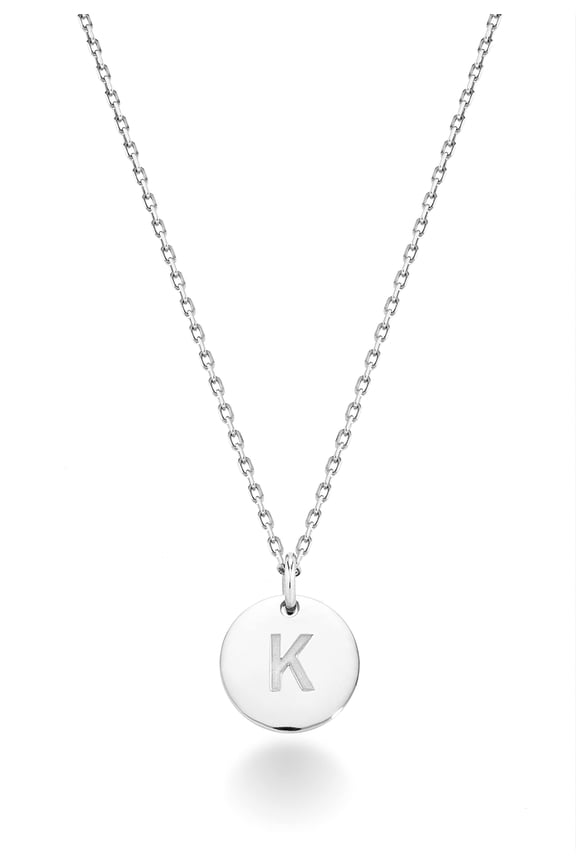 925 Sterling Silver or 18K Yellow Gold Over Silver Round Initial Pendant Necklace for Women 18 to 20 Inch Chain, Dainty Letter Necklace Made in Italy (K, sterling silver)