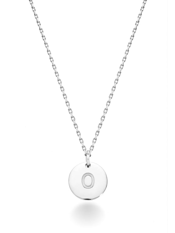 925 Sterling Silver or 18K Yellow Gold Over Silver Round Initial Pendant Necklace for Women 18 to 20 Inch Chain, Dainty Letter Necklace Made in Italy (O, sterling silver)