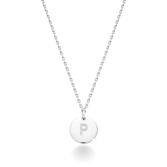 Miabella 925 Sterling Silver or 18K Yellow Gold Over Silver Round Initial Pendant Necklace for Women 18 to 20 Inch Chain, Dainty Letter Necklace Made in Italy (P, sterling silver)