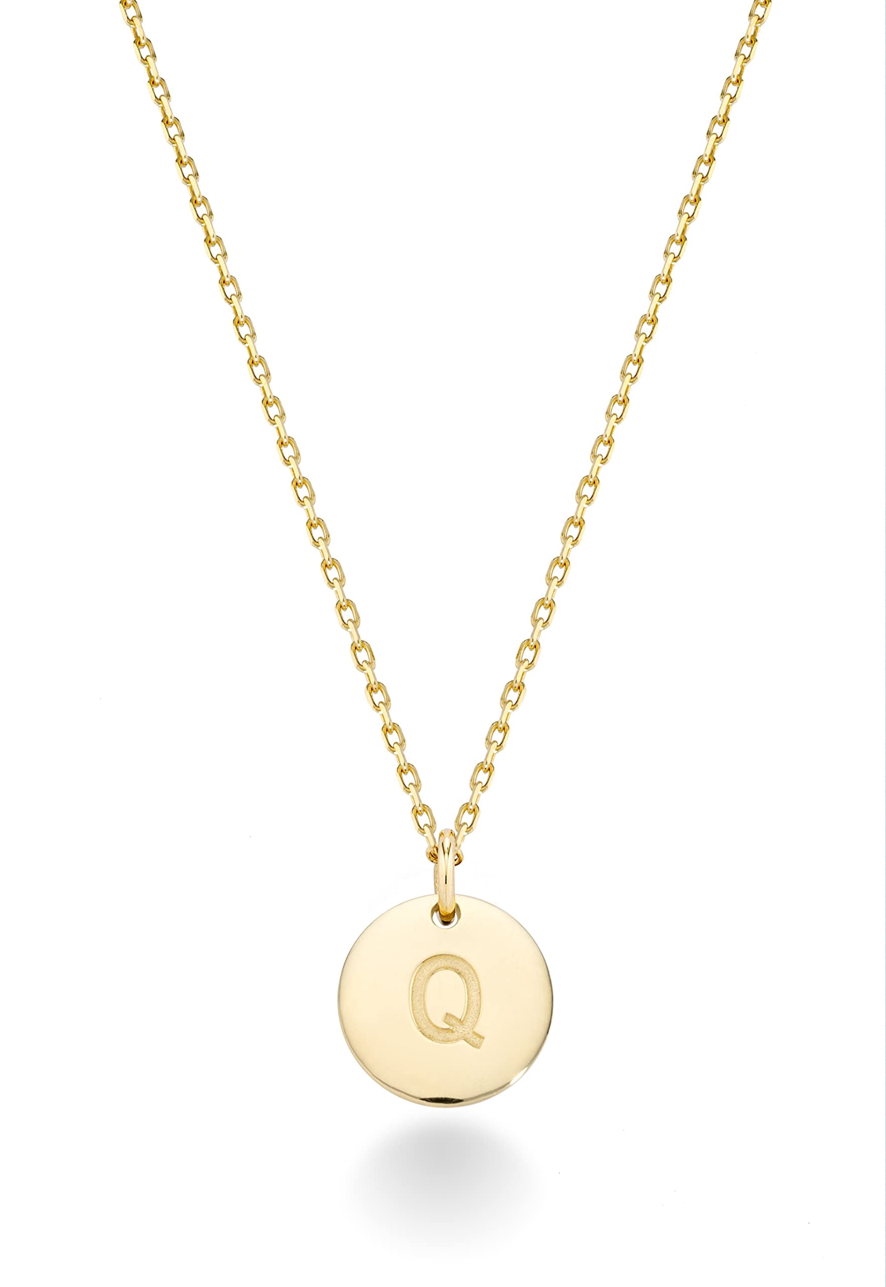 Miabella 925 Sterling Silver or 18K Yellow Gold Over Silver Round Initial Pendant Necklace for Women 18 to 20 Inch Chain, Dainty Letter Necklace Made in Italy (Q, yellow gold plated silver)