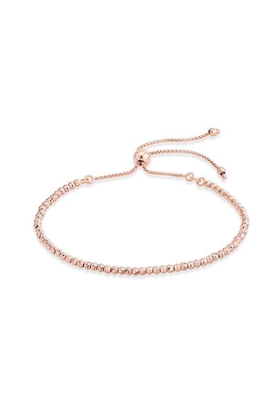 925 Sterling Silver or 18Kt Gold Over Silver Diamond-Cut Adjustable Bolo 2.5mm Bead Bracelet for Women, Handmade Italian Beaded Ball Chain Bracelet (rose-gold-plated-silver)