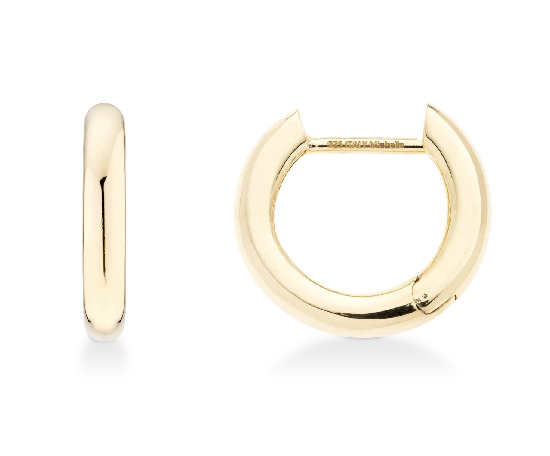Miabella 925 Sterling Silver or 18Kt Yellow Gold Over Silver 2.5mm High Polished Lightweight Small Huggie Hoop Earrings for Women Made in Italy (yellow-gold-plated-silver)