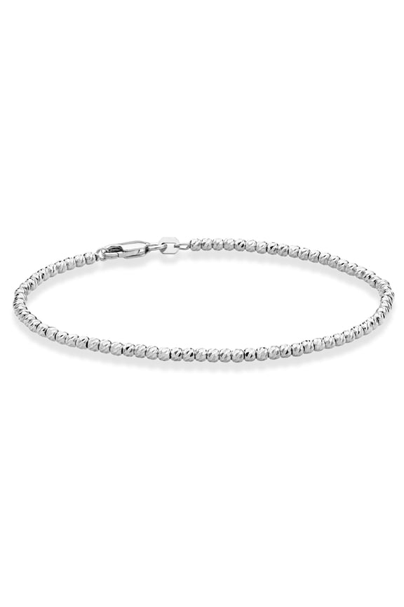 925 Sterling Silver or 18Kt Yellow Gold Over Silver Diamond-Cut 2.5mm Bead Ball Chain Bracelet for Women, Made in Italy (sterling-silver, Length 6.5 Inches (X-Small))