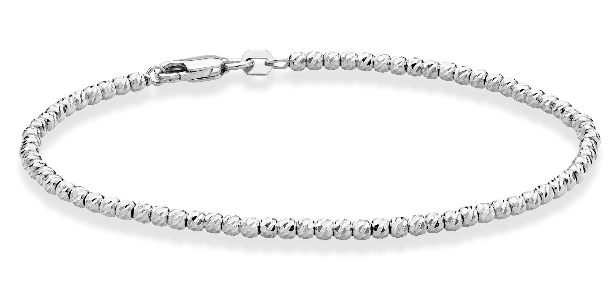 Miabella 925 Sterling Silver or 18Kt Yellow Gold Over Silver Diamond-Cut 2.5mm Round Bead Ball Chain Anklet Ankle Bracelet for Women, Made in Italy (sterling silver, Length 9 Inches (Small))