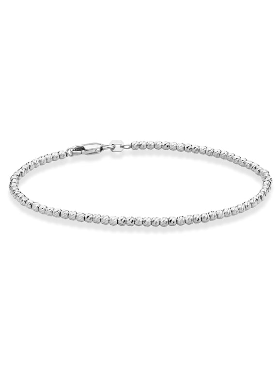 925 Sterling Silver or 18Kt Yellow Gold Over Silver Diamond-Cut 2.5mm Round Bead Ball Chain Anklet Ankle Bracelet for Women, Made in Italy (sterling silver, Length 9 Inches (Small))