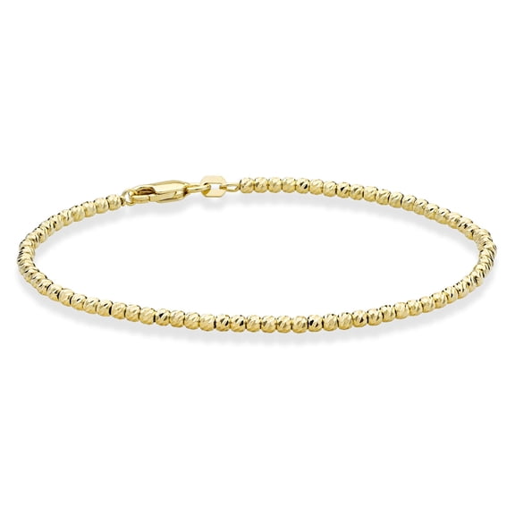 Miabella 925 Sterling Silver or 18Kt Yellow Gold Over Silver Diamond-Cut 2.5mm Round Bead Ball Chain Anklet Ankle Bracelet for Women, Made in Italy (yellow-gold-plated-silver, Length 9 Inches (Small))