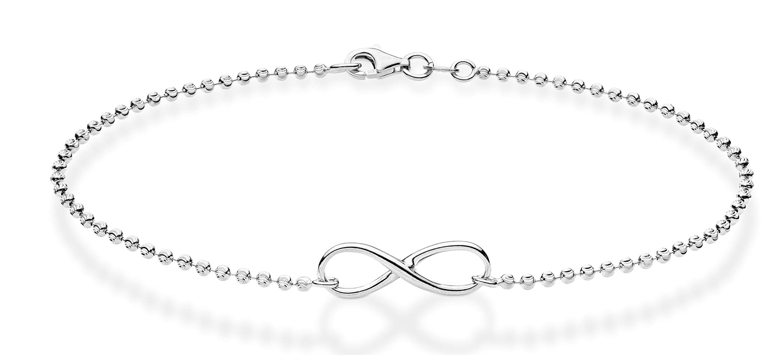 Miabella 925 Sterling Silver or 18Kt Yellow Gold Over Silver Diamond-Cut Infinity Beaded Ball Chain Anklet Ankle Bracelet for Women, Made in Italy (sterling silver, Length 10 Inches)