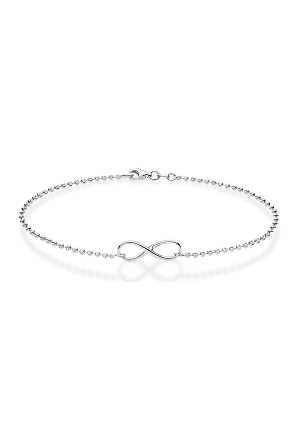 925 Sterling Silver or 18Kt Yellow Gold Over Silver Diamond-Cut Infinity Beaded Ball Chain Anklet Ankle Bracelet for Women, Made in Italy (sterling silver, Length 10 Inches)