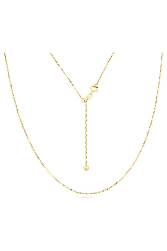925 Sterling Silver or 18Kt Yellow Gold Over Silver Italian 1mm Adjustable Solid Thin Bolo Box Chain Necklace for Women/Slider Chain 14-24 Inch/Made in Italy (yellow-gold-plated-silver)