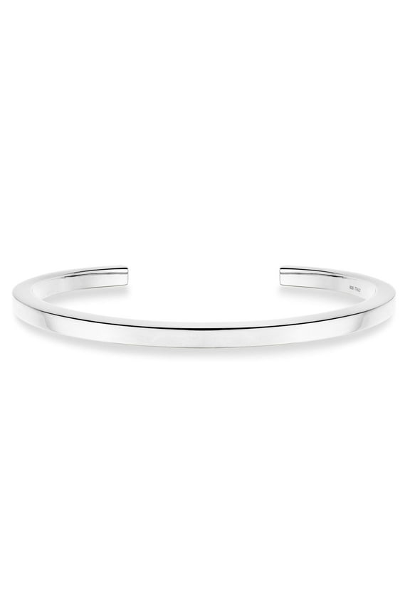 925 Sterling Silver or 18Kt Yellow Gold Over Silver Italian 4mm Squared Cuff Polished Bangle Bracelet for Women Men Bracelet Made in Italy (Sterling Silver, 7 Inch)