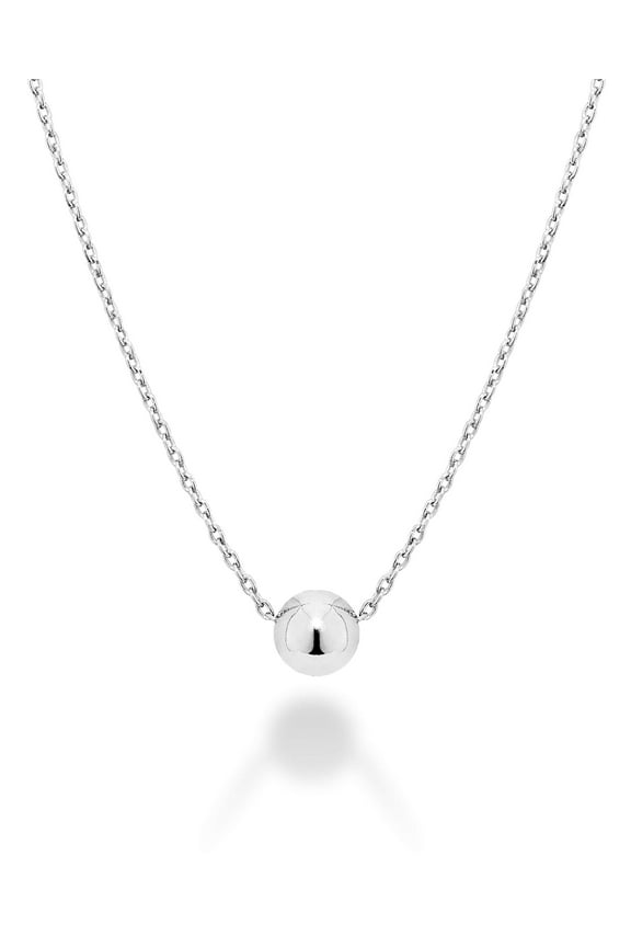 925 Sterling Silver or 18Kt Yellow Gold Over Silver Italian 5mm Slide Bead Ball Pendant Necklace for Women Chain Made in Italy (Length 18 Inches, sterling silver)