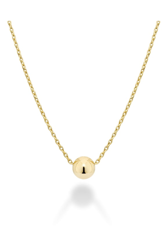 925 Sterling Silver or 18Kt Yellow Gold Over Silver Italian 5mm Slide Bead Ball Pendant Necklace for Women Chain Made in Italy (Length 18 Inches, yellow-gold-plated-silver)