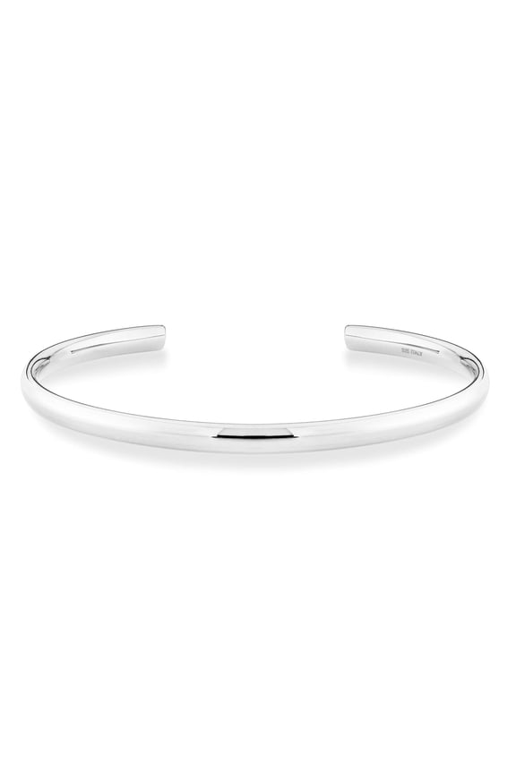 925 Sterling Silver or 18Kt Yellow Gold Over Silver Italian Adjustable 4mm Open Cuff Polished Bangle Bracelet for Women 7.25-7.5 Inch, Made in Italy (Sterling-Silver)