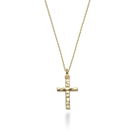 Miabella 925 Sterling Silver or 18Kt Yellow Gold Over Silver Italian Hammered Cross Pendant Chain Necklace 18 Inch Made in Italy (yellow-gold-plated-silver)