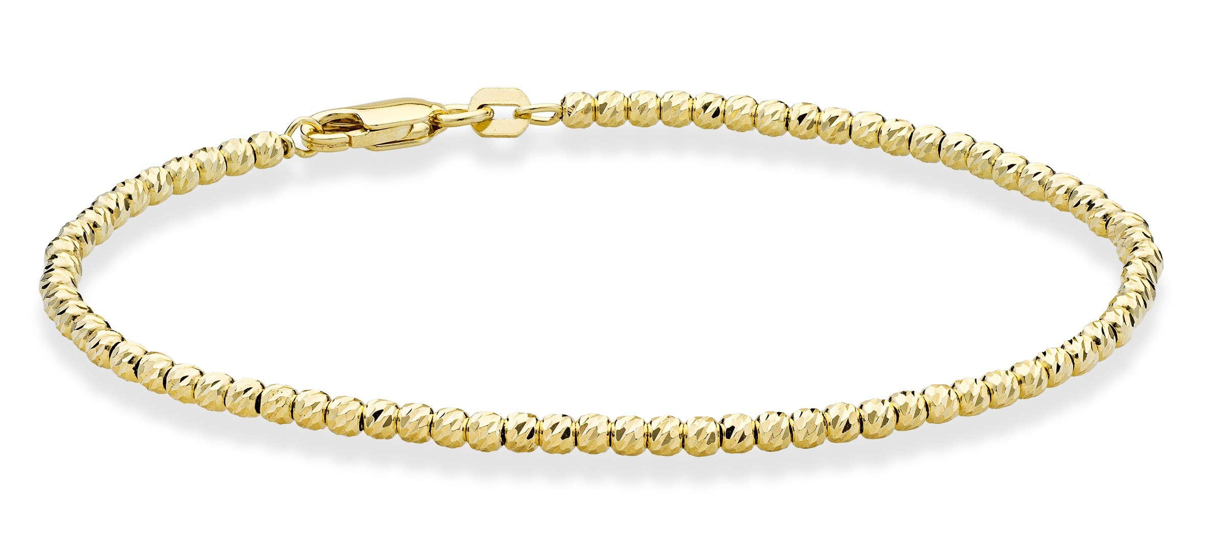 Miabella 925 Sterling Silver or 18Kt YellowGold Over Silver Diamond-Cut 2.5mm Round Bead Ball Chain Anklet Ankle Bracelet for Women, Made in Italy (yellow-gold-plated-silver, Length 10 Inches(Medium)
