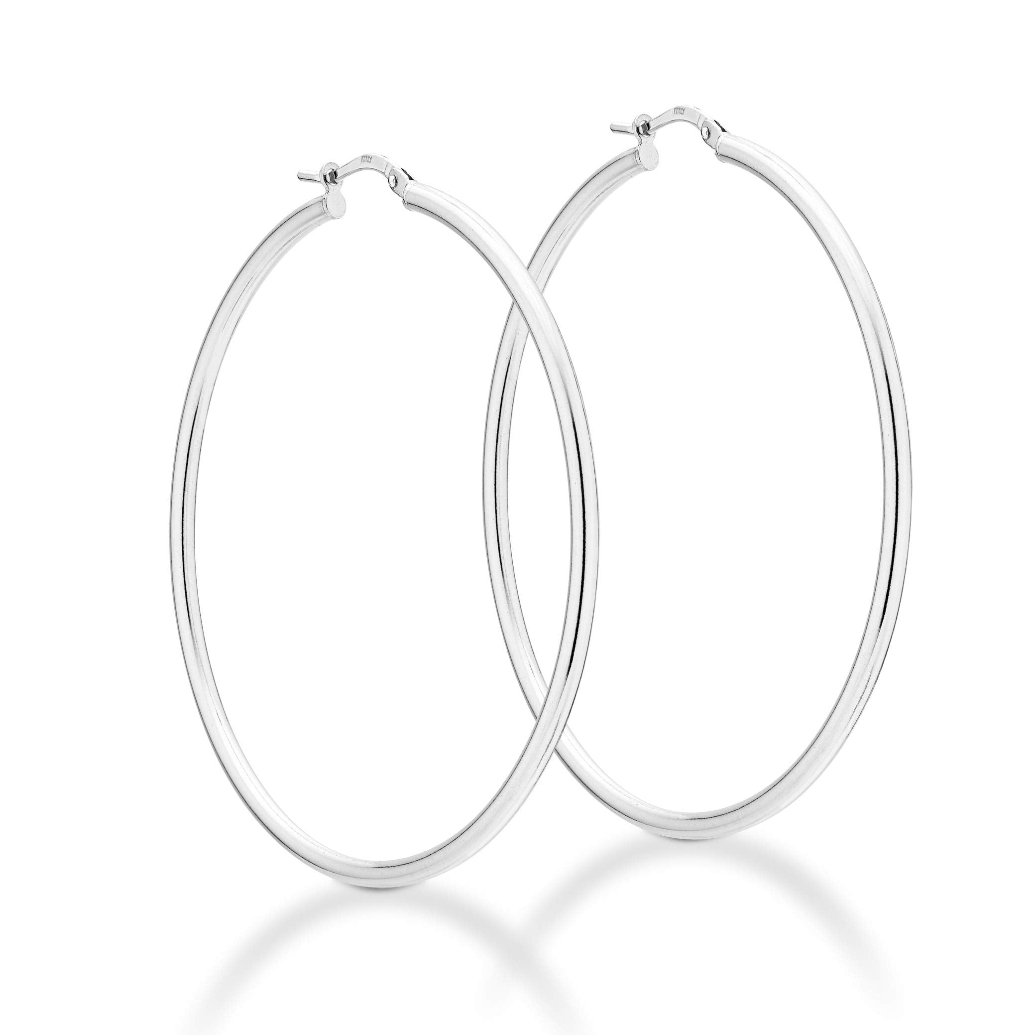 Miabella 925 Sterling Silver 2mm High Polished Round Tube Hoop Earrings for Women 50mm, 60mm Lightweight Earrings Made in Italy (50mm (2 Inches) wide)