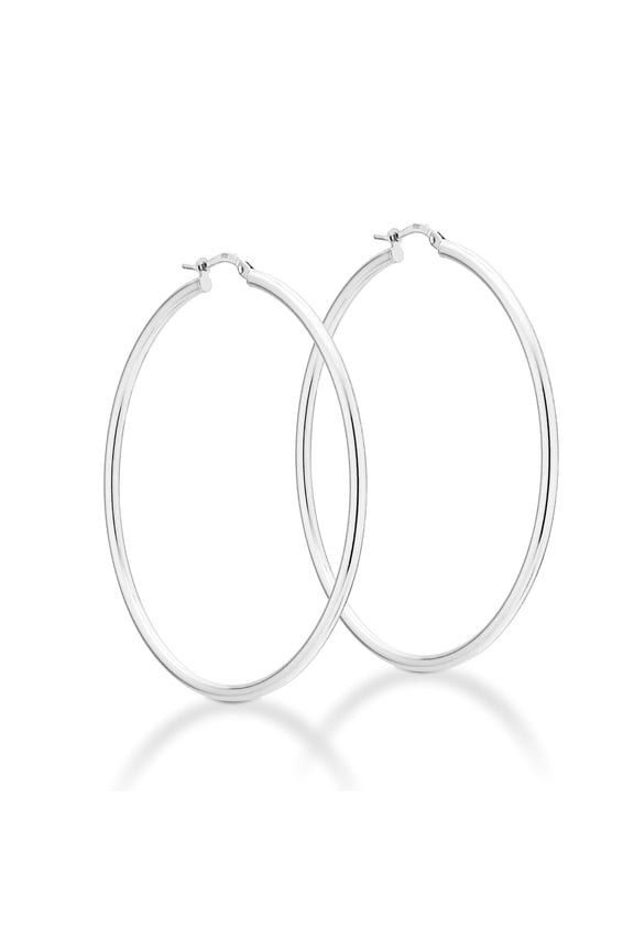 925 Sterling Silver 2mm High Polished Round Tube Hoop Earrings for Women 50mm, 60mm Lightweight Earrings Made in Italy (50mm (2 Inches) wide)