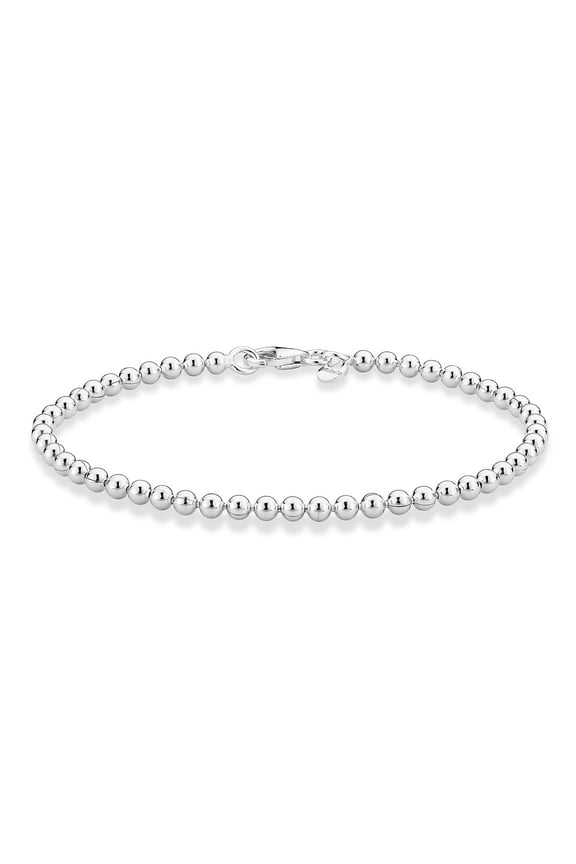 925 Sterling Silver 3mm Round Bead Ball Chain Anklet Ankle Bracelet for Women, Jewelry Made in Italy (Length 9 Inch (X-Small))