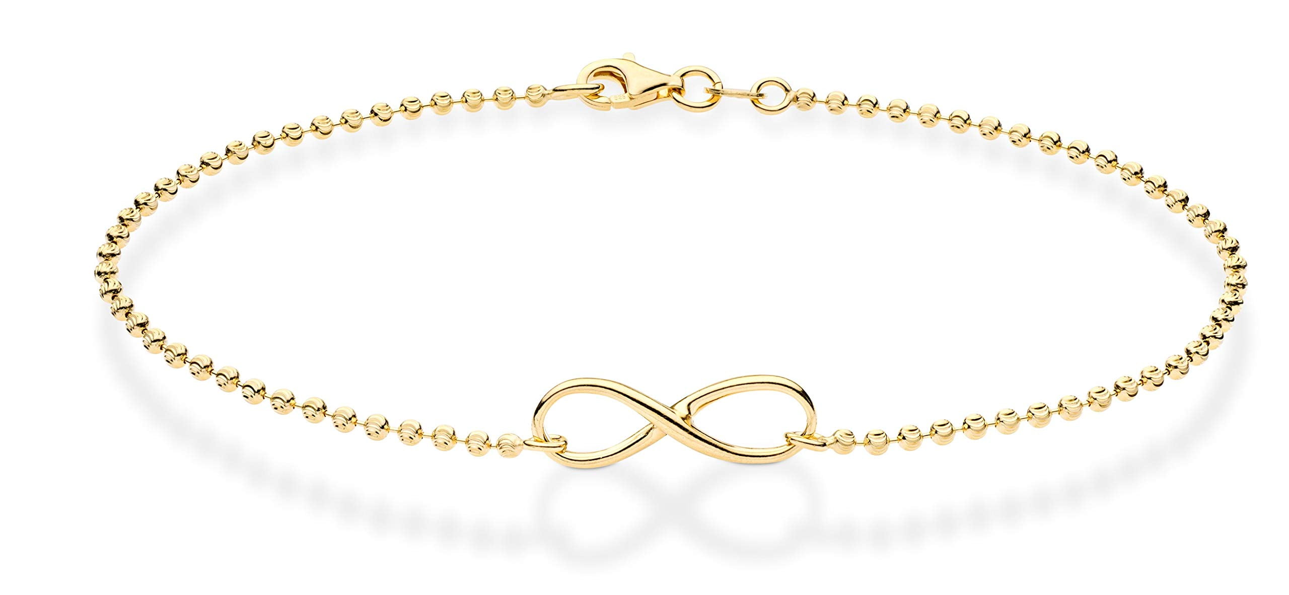 Miabella 925 Sterling Silver Diamond-Cut Infinity Beaded Ball Chain Anklet Ankle Bracelet for Women, Choice White or Yellow 9, 10 Inch Made in Italy (10, Yellow-Gold-Plated-Silver)