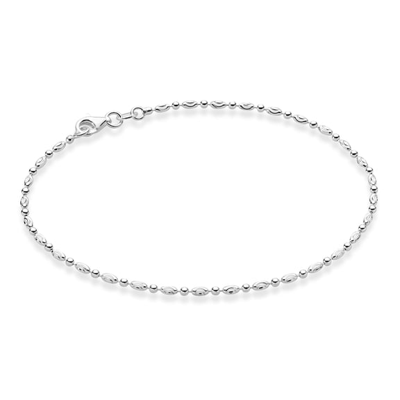 Miabella 925 Sterling Silver Diamond-Cut Oval and Round Bead Ball Chain Anklet Ankle Bracelet for Women, Made in Italy (sterling-silver, Length 10 Inches)