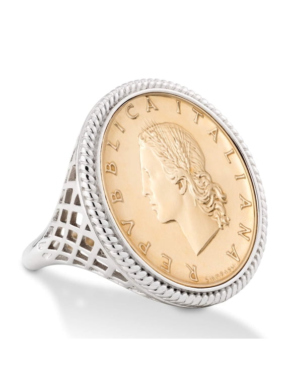 925 Sterling Silver Genuine Italian 20-Lira Coin Rope Ring for Women (10)