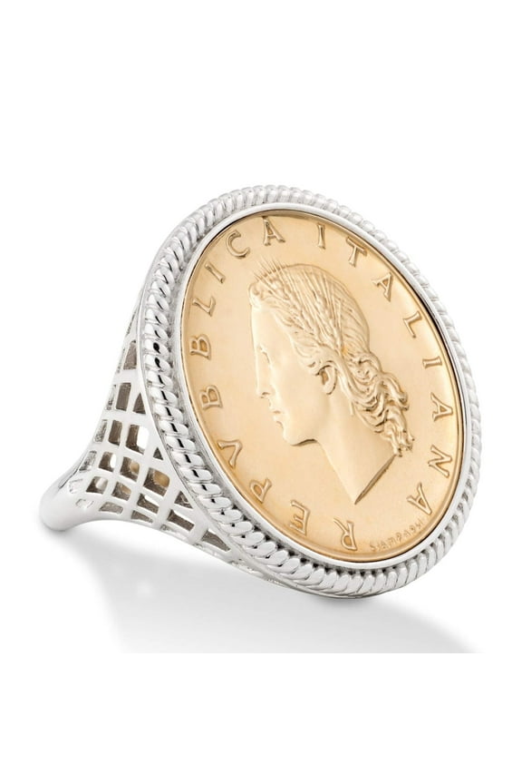 925 Sterling Silver Genuine Italian 20-Lira Coin Rope Ring for Women (8)