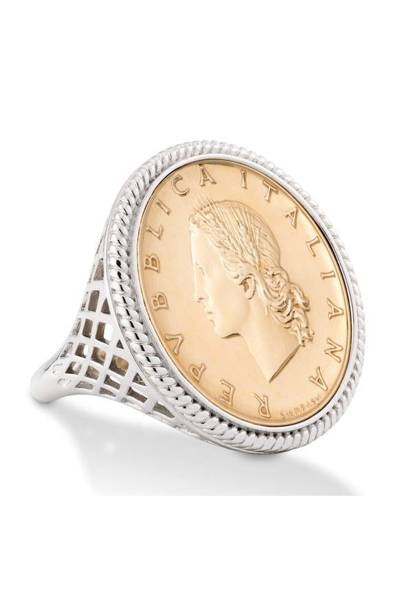 925 Sterling Silver Genuine Italian 20-Lira Coin Rope Ring for Women (9)