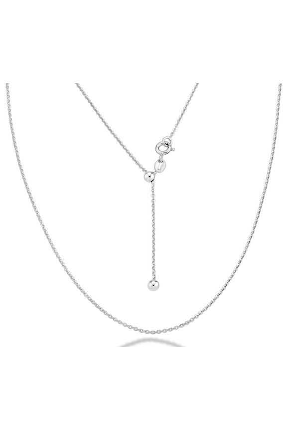 925 Sterling Silver Italian 1.3mm Adjustable Solid Diamond Cut Thin Bolo Cable Chain Necklace for Women, Slider Chain 14-24 Inch Made in Italy (Sterling-Silver)