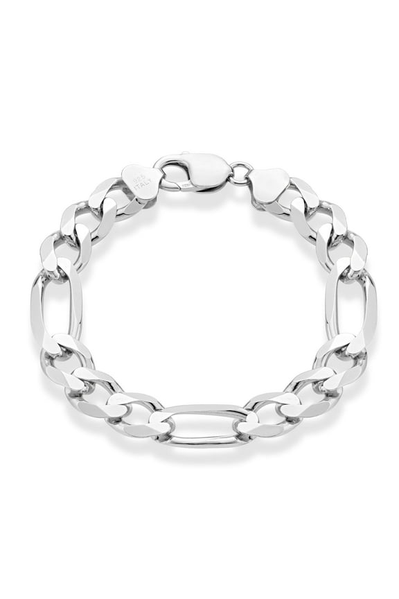 925 Sterling Silver Italian 11mm Solid Diamond-Cut Figaro Link Chain Bracelet for Men, Made in Italy (Length 8 Inches (Small))