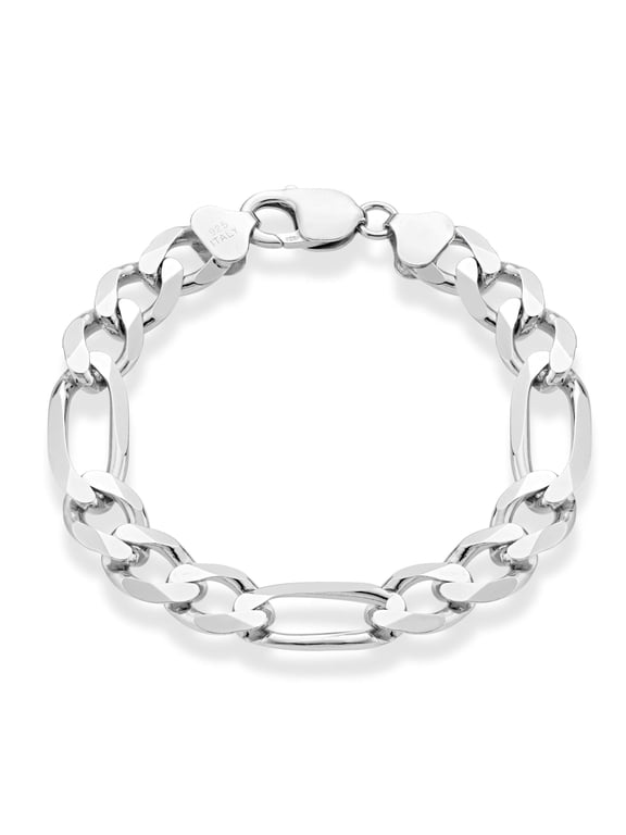 925 Sterling Silver Italian 11mm Solid Diamond-Cut Figaro Link Chain Bracelet for Men, Made in Italy (Length 9 Inches)
