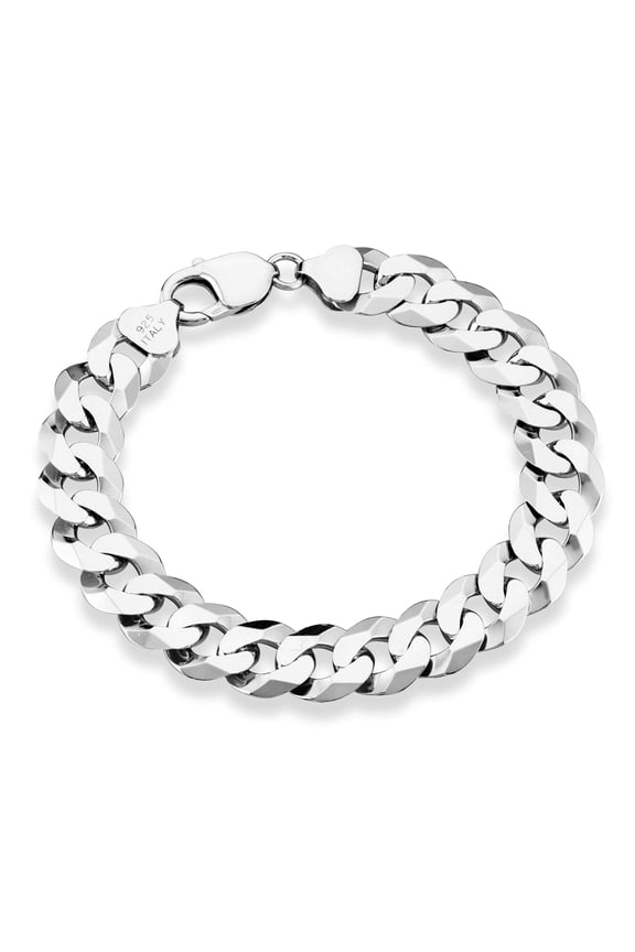 925 Sterling Silver Italian 12mm Solid Diamond-Cut Cuban Link Curb Chain Bracelet, Jewelry For Men Made in Italy (Length 8 Inches)