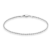Miabella 925 Sterling Silver Italian 2mm, 3mm Diamond-Cut Braided Rope Chain Anklet Ankle Bracelet for Women, Made in Italy (2mm, Length 9 Inches)