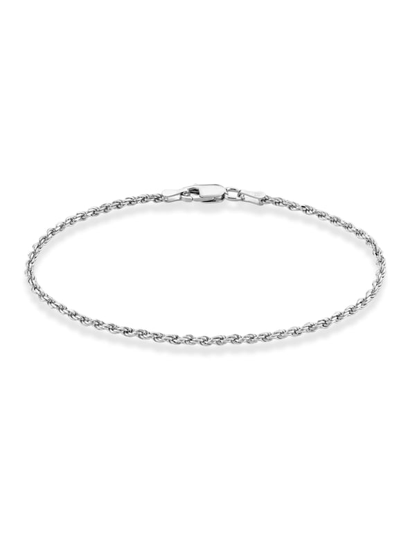 925 Sterling Silver Italian 2mm, 3mm Diamond-Cut Braided Rope Chain Anklet Ankle Bracelet for Women, Made in Italy (2mm, Length 9 Inches)