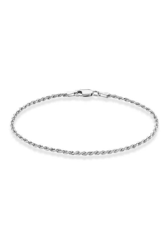 925 Sterling Silver Italian 2mm, 3mm Diamond-Cut Braided Rope Chain Anklet Ankle Bracelet for Women, Made in Italy (2mm, Length 9 Inches)